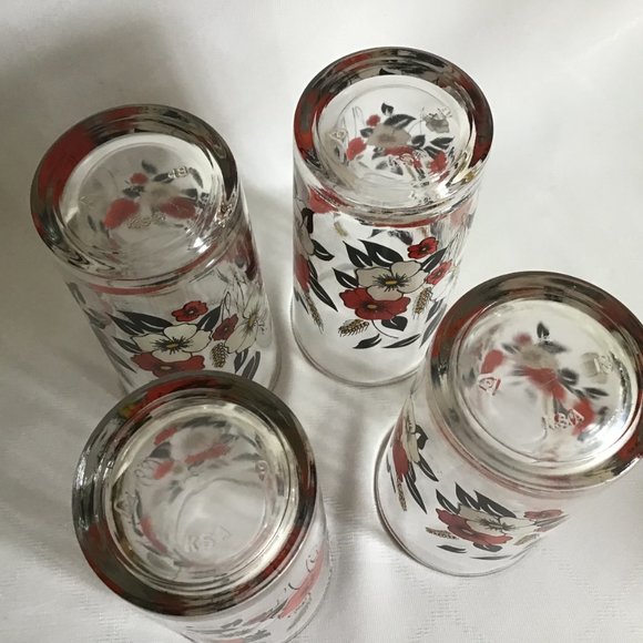 Set of Four Vintage Glass Tumbler with Floral Design Vintage - Picture 3 of 4